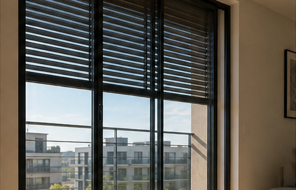 Façade de logement récent fortement exposée au soleil avec grandes baies vitrées